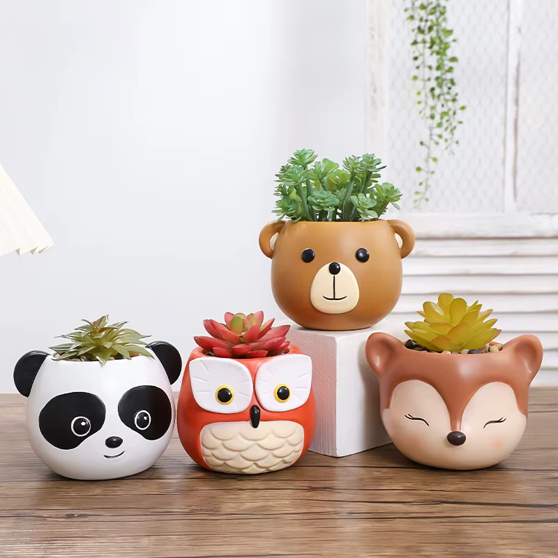 Adorable mini jardinière succulente en résine animale – Panda