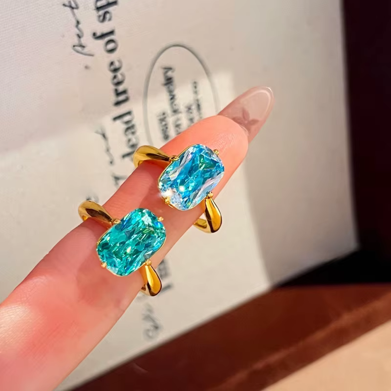 Bague rétro pour femme en diamant Paraiba, taille fleur de glace, ensemble de bijoux de fiançailles en diamant bleu marine