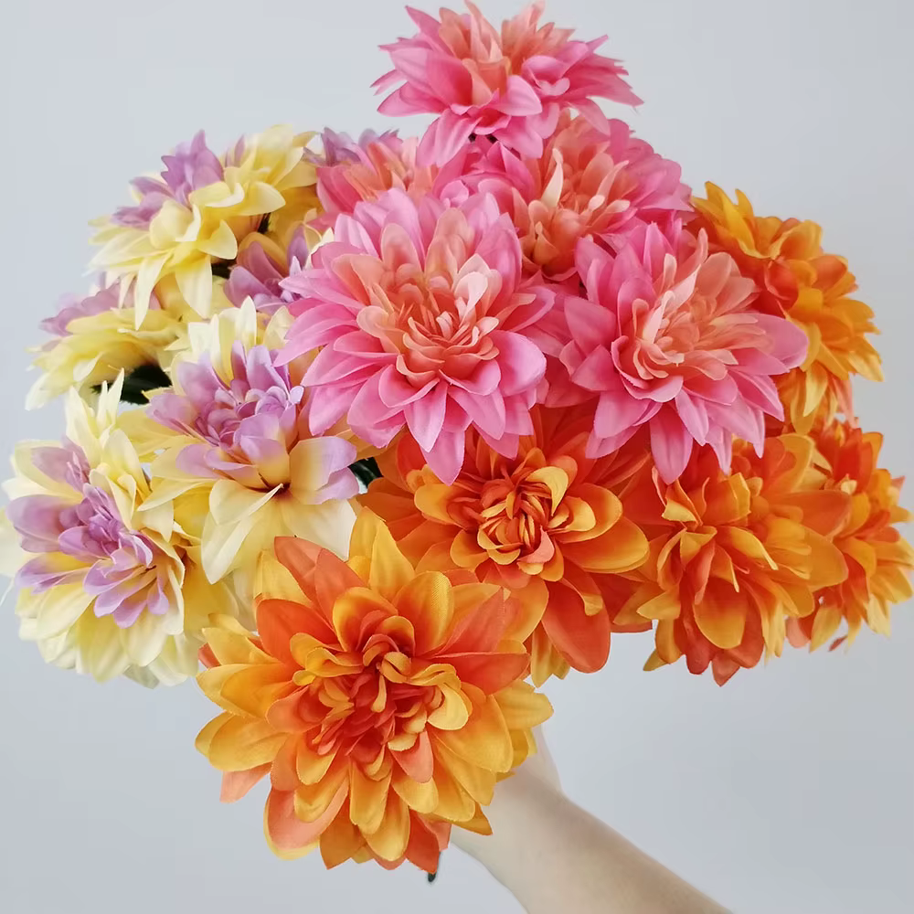 Bouquet de fleurs de Dahlia artificielles à 7 têtes