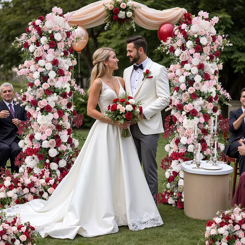 A8889 Haricots bordeaux ​ Décor de rangée de fleurs vertes roses