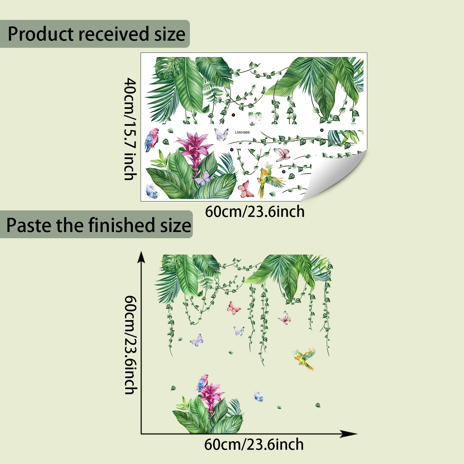Autocollants muraux de fleurs rouges en plantes vertes