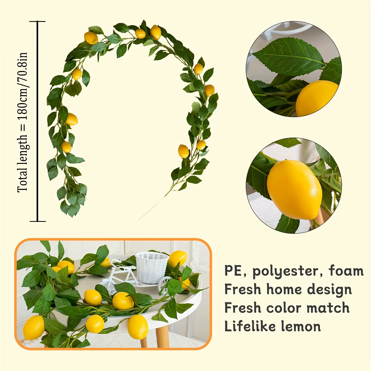 Couronne de citron artificielle avec plantes vertes