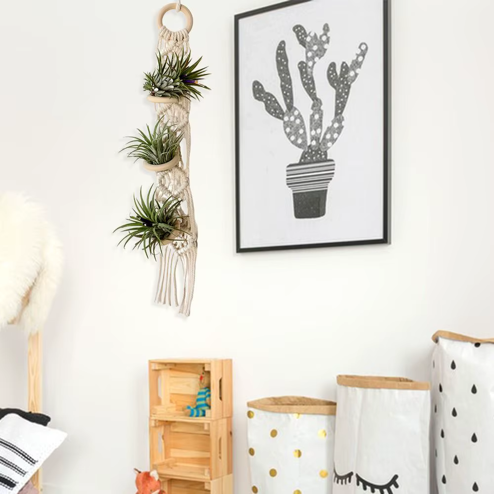 Porte-plantes en macramé pour salon intérieur
