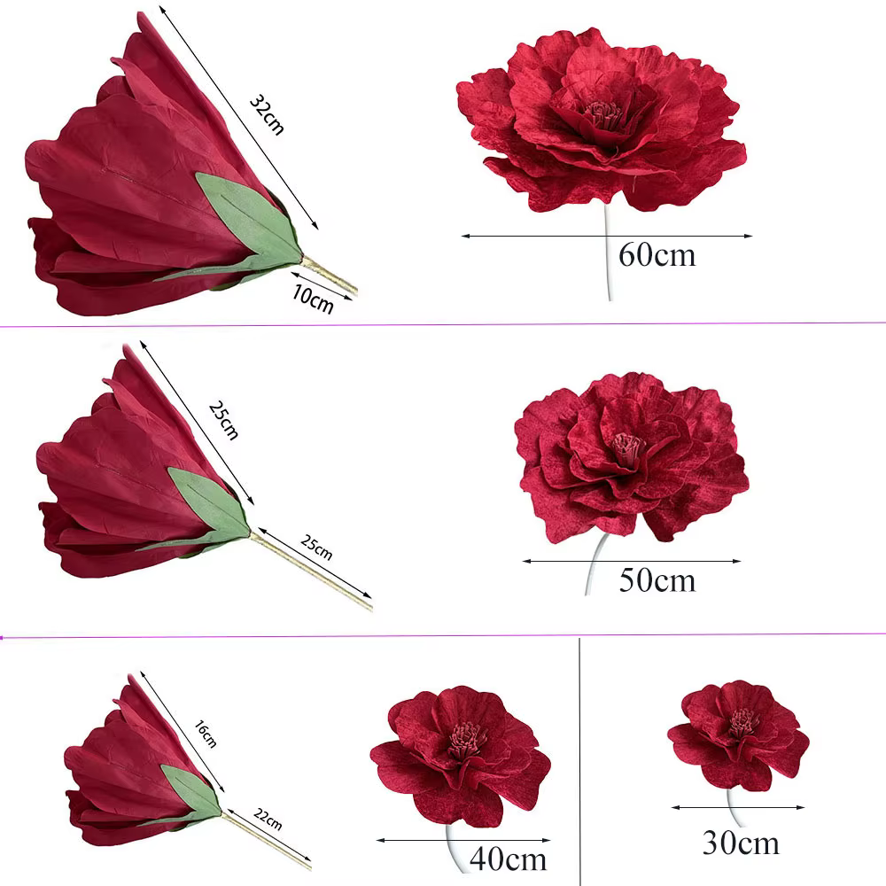 Roses artificielles rouges géantes 30 ~ 60cm