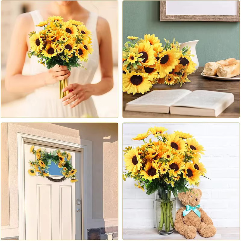1 lot de 13 têtes de tournesols artificiels
