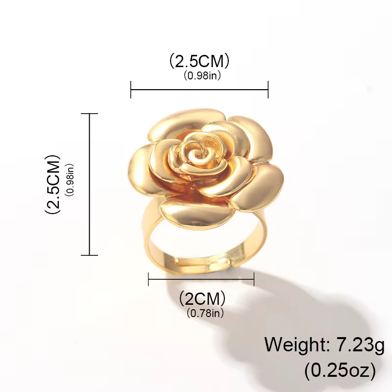 Bague Fleur Rose Dorée de Luxe pour Femme - Bijou Élégant à Motif Floral, Idéal pour Mariage, Fiançailles, Fête