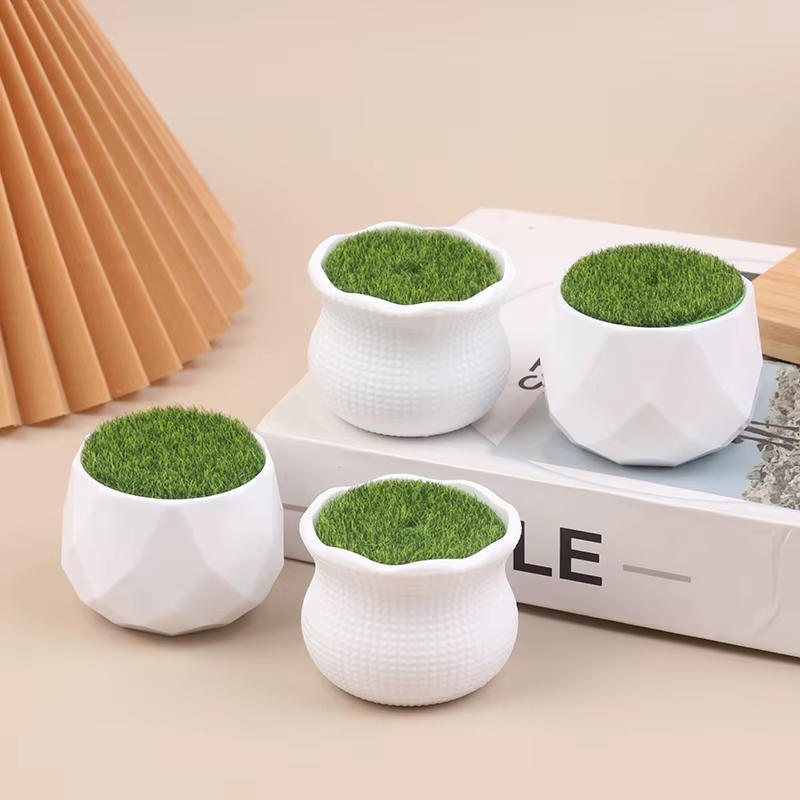 Lot de 5 pots de fleurs ronds avec vase en gazon artificiel