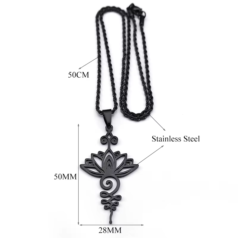 Collier pendentif fleur de Lotus artistique pour femmes et hommes, en acier inoxydable, couleur noire, colliers Chakra de guérison de Yoga, bijoux gothiques