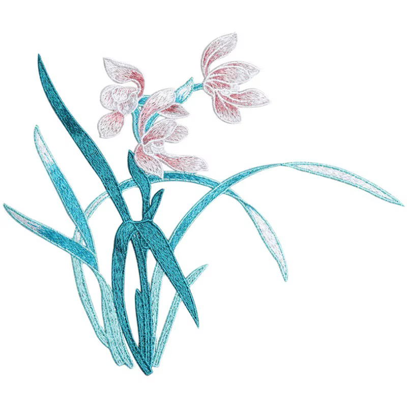Broderie orchidée à coudre sur des patchs de fleurs à la mode pour vêtements