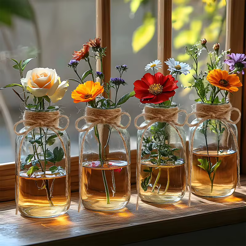 Vases en verre Vintage, fleurs claires, bouteille de fleurs nordique, plantes rétro, pot en verre pour ferme, décoration de mariage, décoration de maison