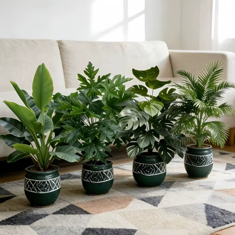 Lot de 4 grandes plantes artificielles Areca Palm avec 48 feuilles