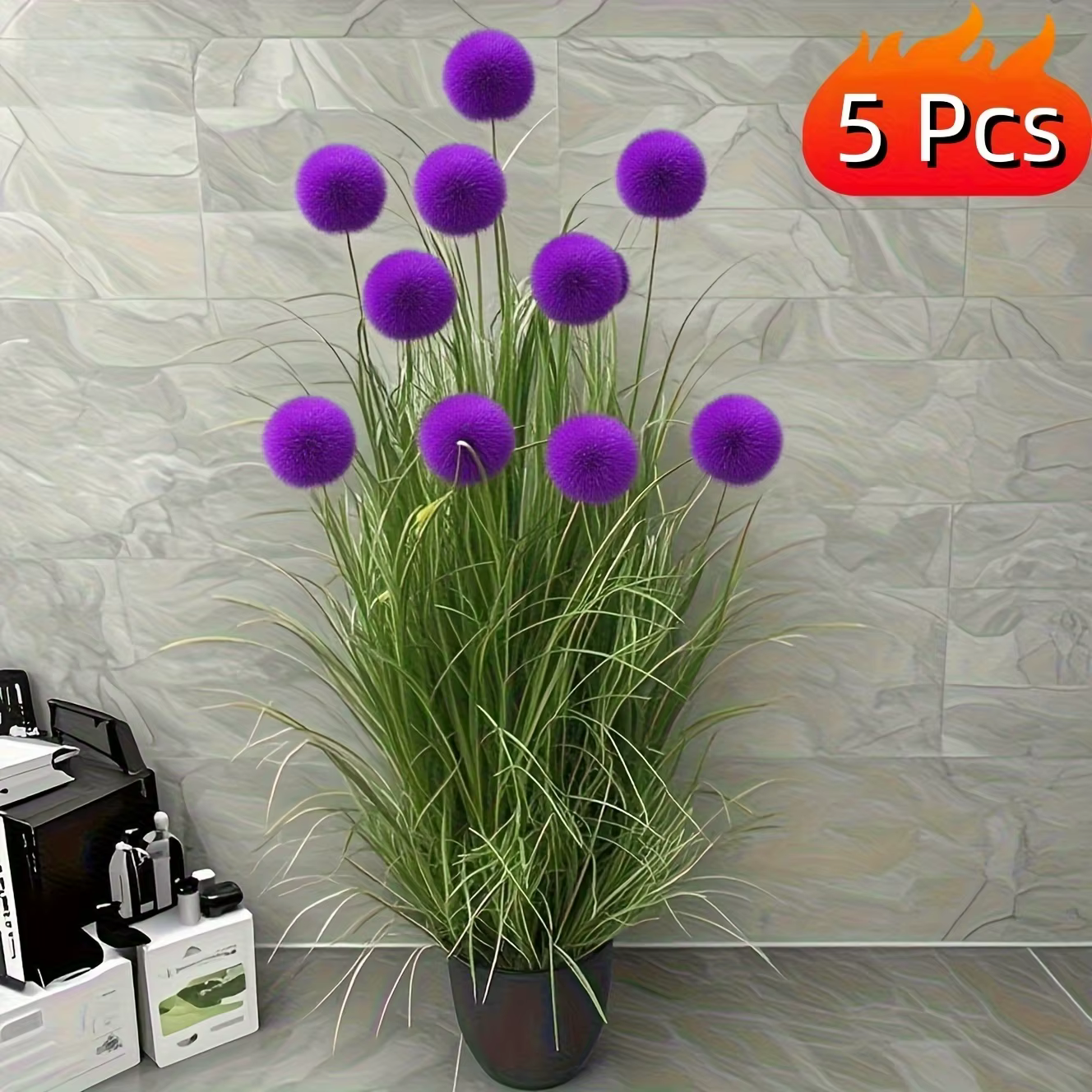 5 plantes artificielles en forme d'herbe bulbeuse violette