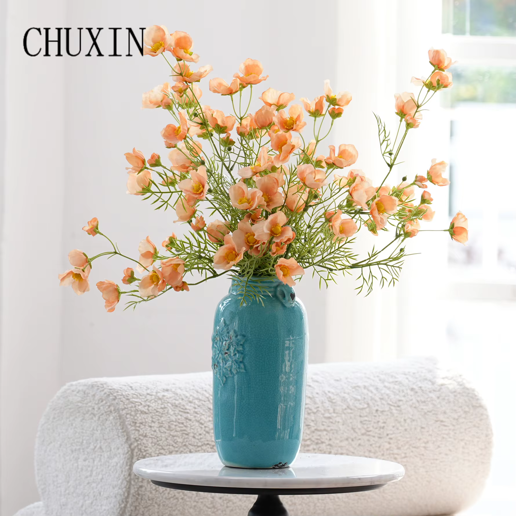 Branche de fleur artificielle de pavot Orange C2024