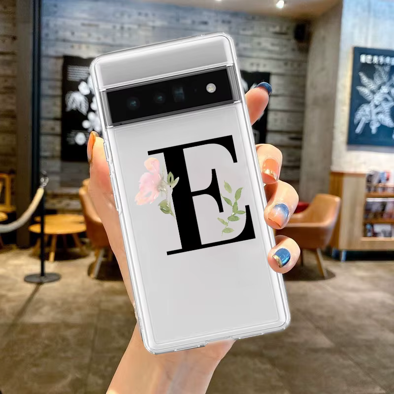 Coque de téléphone transparente en silicone souple antichoc avec lettres de fleurs S, coque pour Google Pixel 9 Pro XL 8 7 6 Pro 8A 7A snap5 4 5A 4A 3A XL 5G