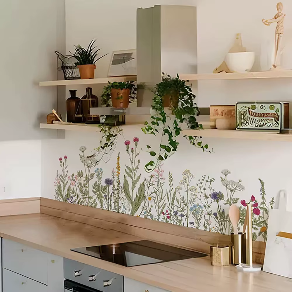 Autocollants muraux de fleurs sauvages pour dosseret de cuisine