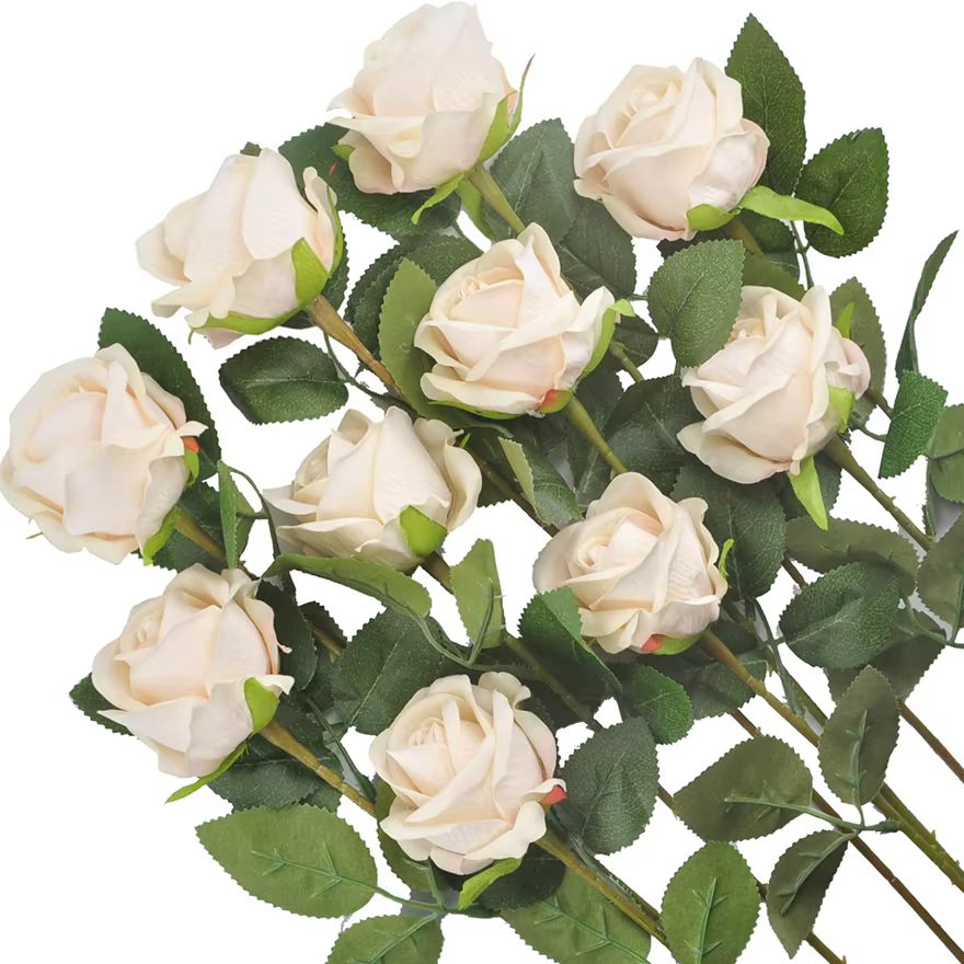 10PCS Fleurs Artificielles Rose Bouquet Vase Décoration de La Maison Accessoires Bricolage Photo