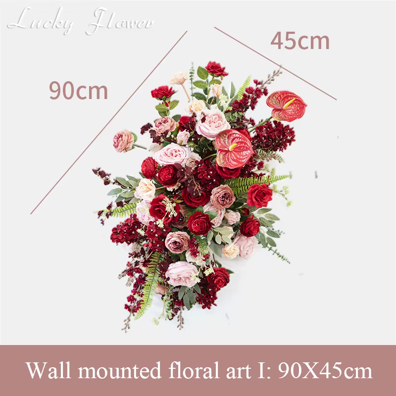 Décoration de mariage de luxe en fleurs artificielles rouges