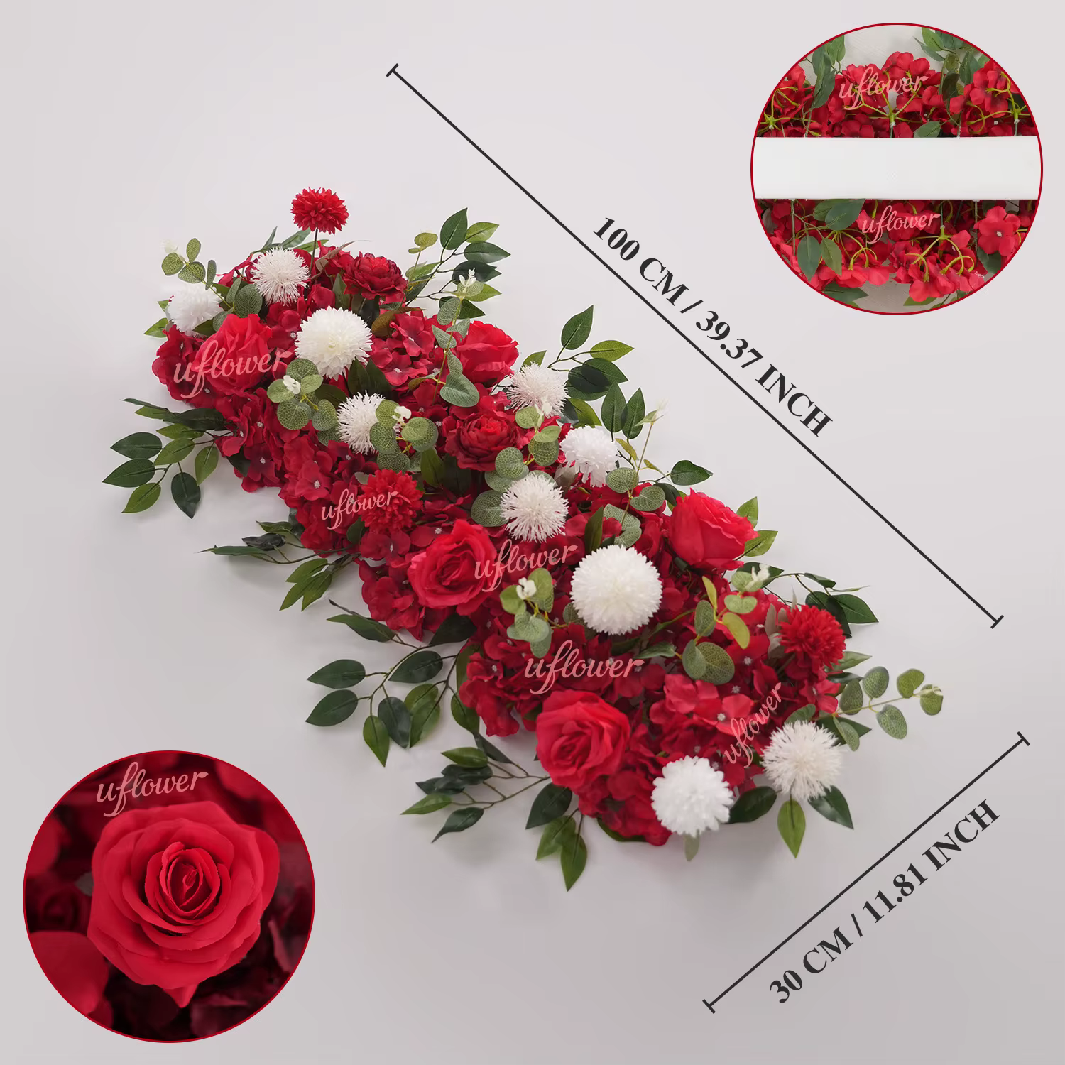 100x30CM Uflower Guirlande de fleurs artificielles roses blanches et verdure