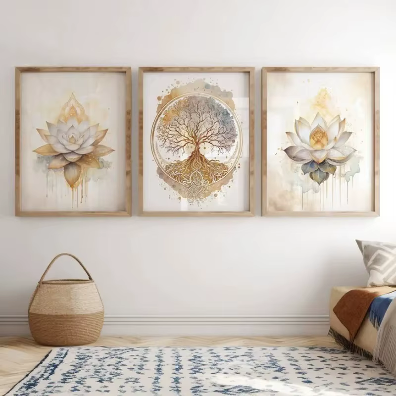 Arbre de vie bouddha fleur de Lotus Zen Yoga méditation spirituelle Vintage mur Art affiche impression toile peinture pour chambre décor à la maison
