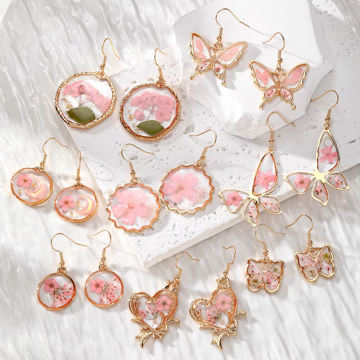 Boucles d'oreilles pendantes en fleurs séchées pour femmes, bijoux avec hypoallergénique et créativité, pendentif en fleurs naturelles, cadeaux, nouvelle collection
