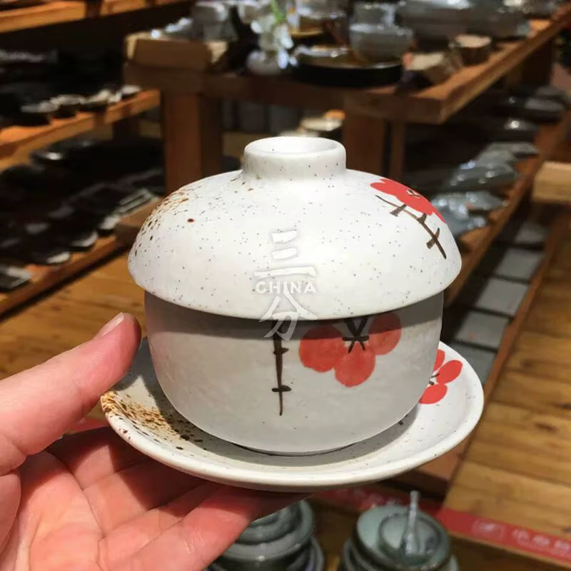 Filles en céramique japonais avec couvercle, bol à thé, pot à œufs à la vapeur, tasse à Leurs oût accent d'oiseau, soupe aromatisée, bol à dessert, pot à sucre avec couvercle
