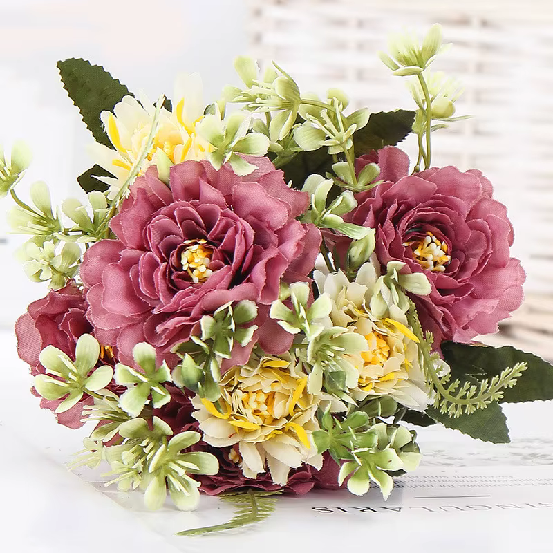 1 Bouquet camélia pivoine artificielle Rose fleurs soie fausses flores fleur de mariage bricolage maison jardin fête décoration