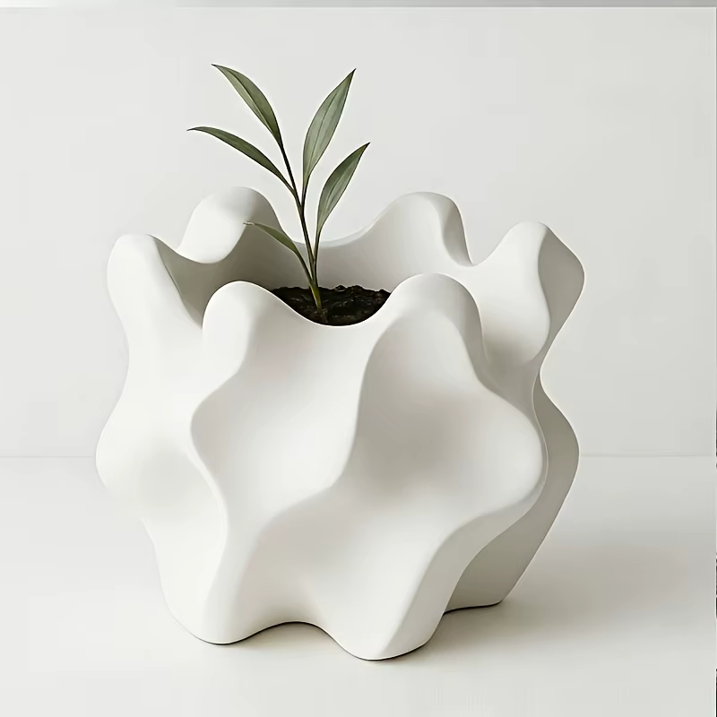 Pot de fleurs géométrique rétro moderne pour intérieur/extérieur avec trou de drainage - Pot de plante de forme