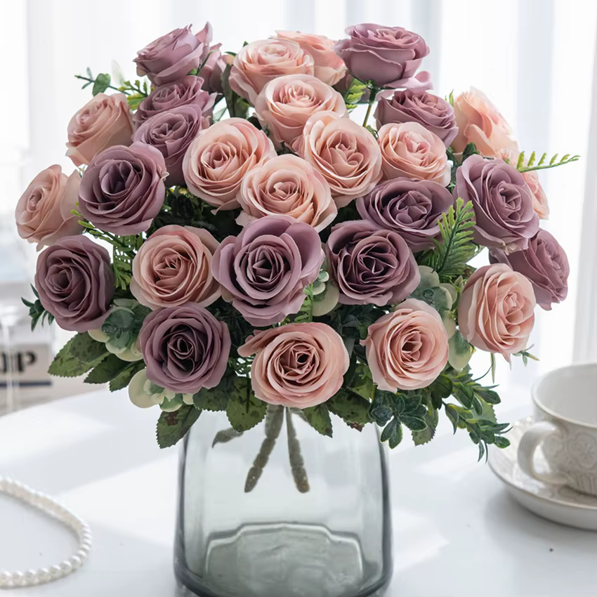 Fleurs artificielles Nordic Rose Soie Mariage Accueil Bouquet De Mariée En Plein Air CourtyardDecoration Vacances BRICOLAGE Cadeau Tir PropsStage