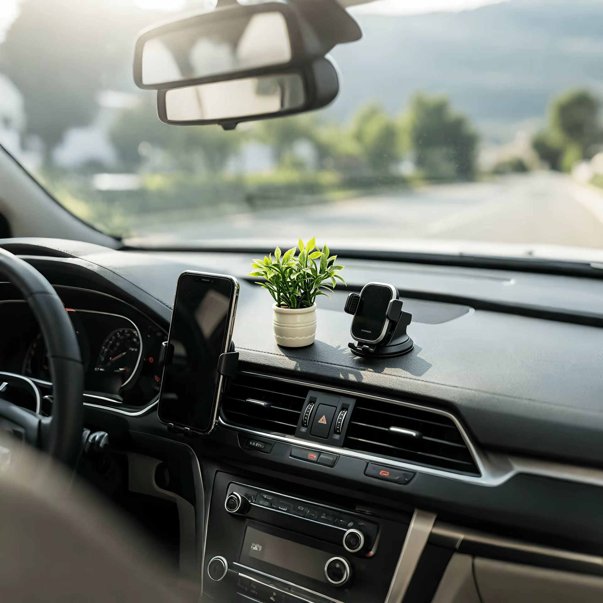 1 ensemble de mini-pots de plantes vertes artificielles | Ornement de console centrale de voiture