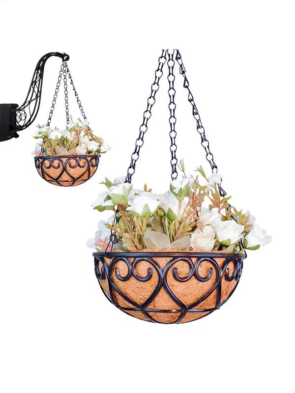 Pot de fleurs rond en fer marron noix de coco