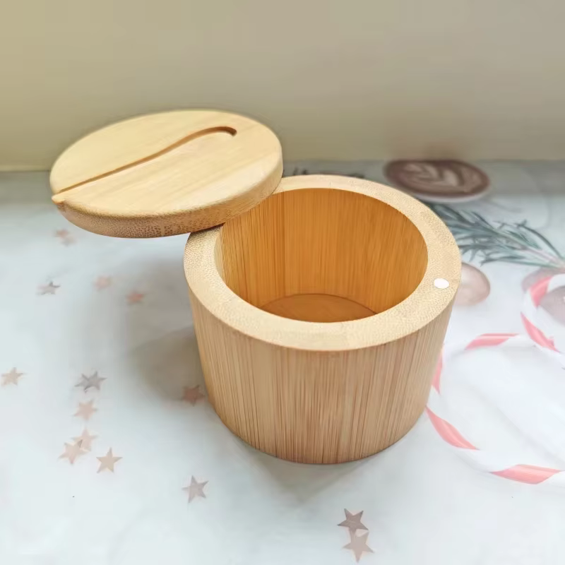 Bocaux d'assaisonnement au sel en bambou, boîte à condiments, ensemble de bols de rangement, récipient à sucre en bois, couvercle multifonctionnel