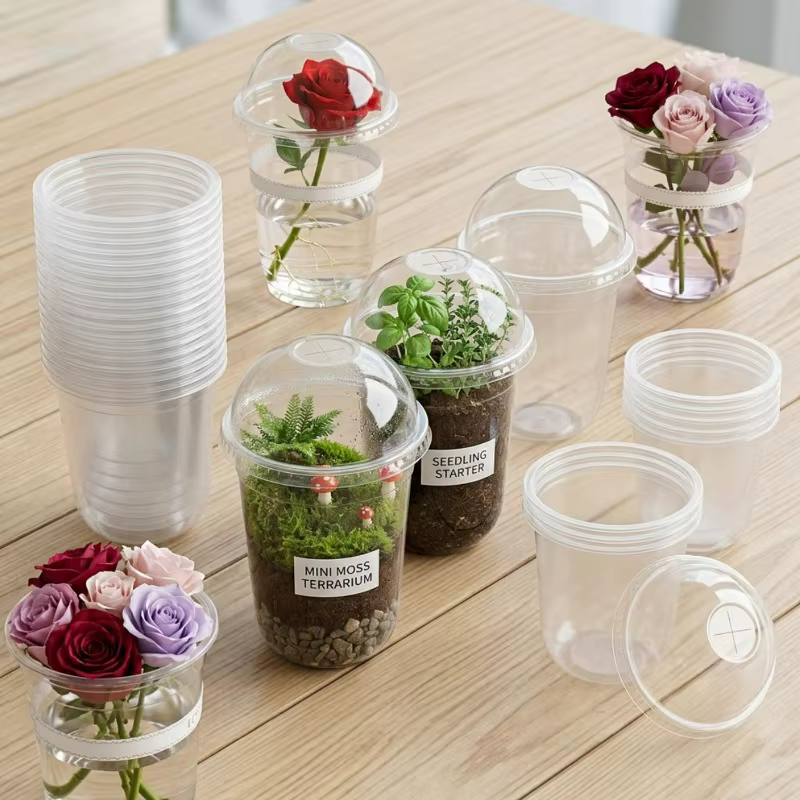5/30PCS Gobelets transparents pour semis avec couvercles