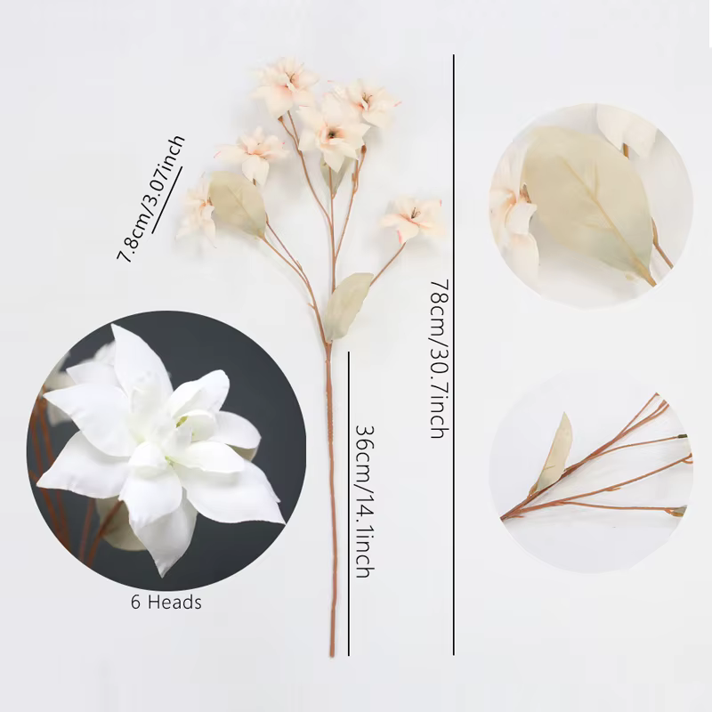 6 têtes de petites fleurs artificielles en soie blanches pour la décoration de table à la maison
