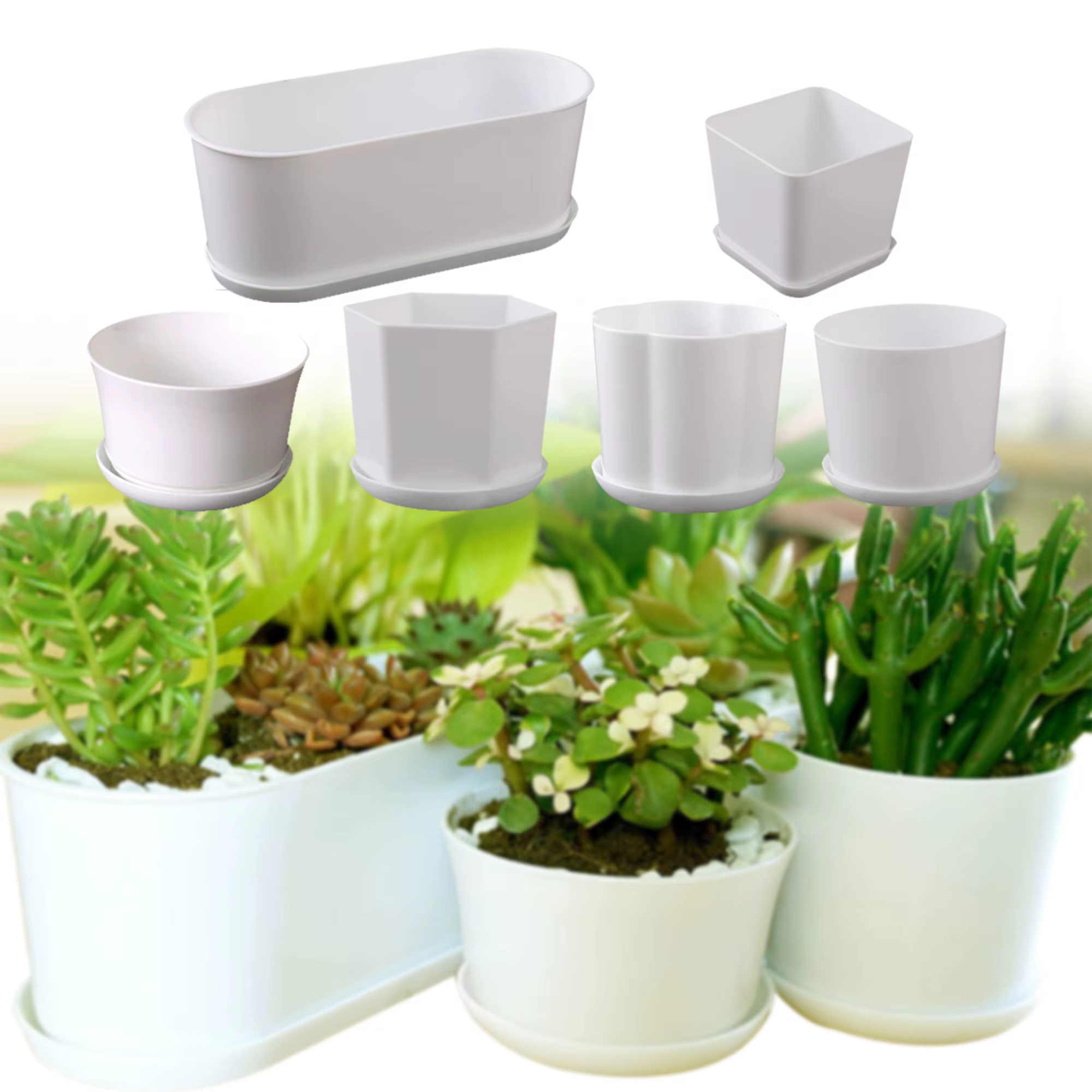 Pot de fleurs simple polygonal blanc pour la maison