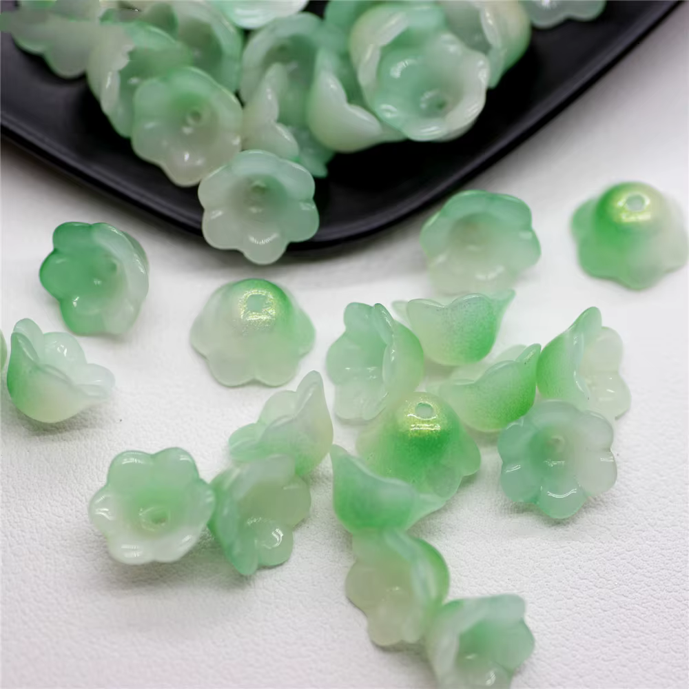 30 pièces/lot de perles colorées en forme de fleur de trompette, perles en verre pour la fabrication de bijoux, épingle à cheveux, accessoires de bricolage faits à la main