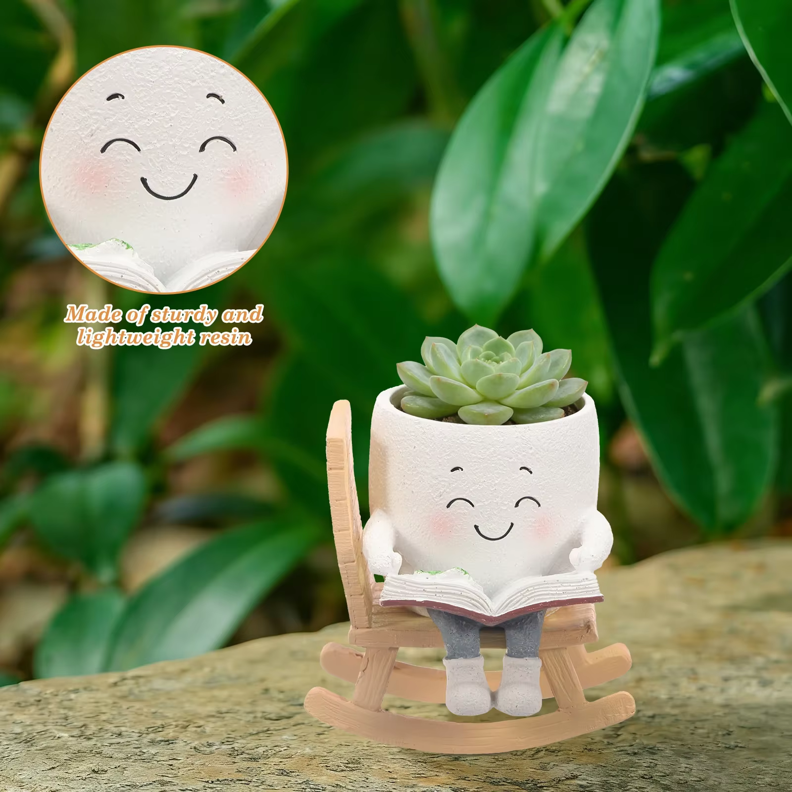Pot de fleurs en résine en forme de visage souriant pour plantes succulentes