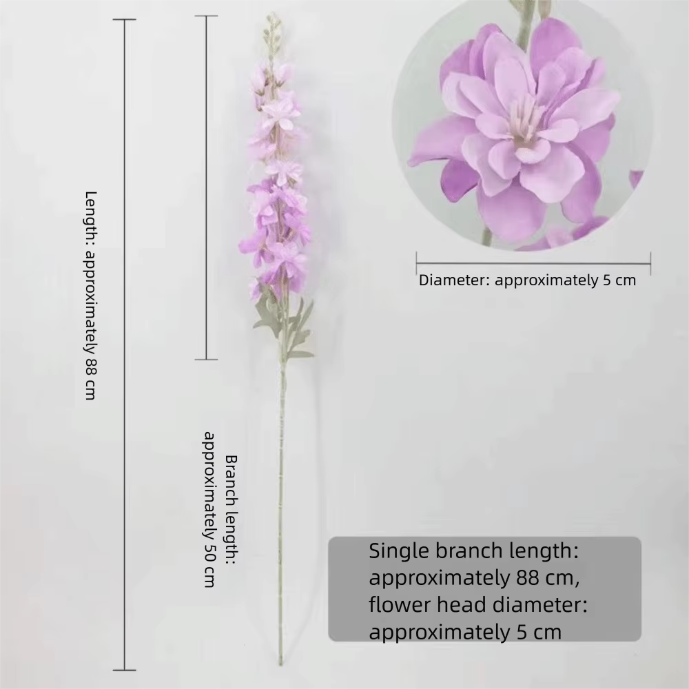 Nouvelles Grandes Fleurs Artificielles de Delphinium à 2 Tiges en Soie Floquée