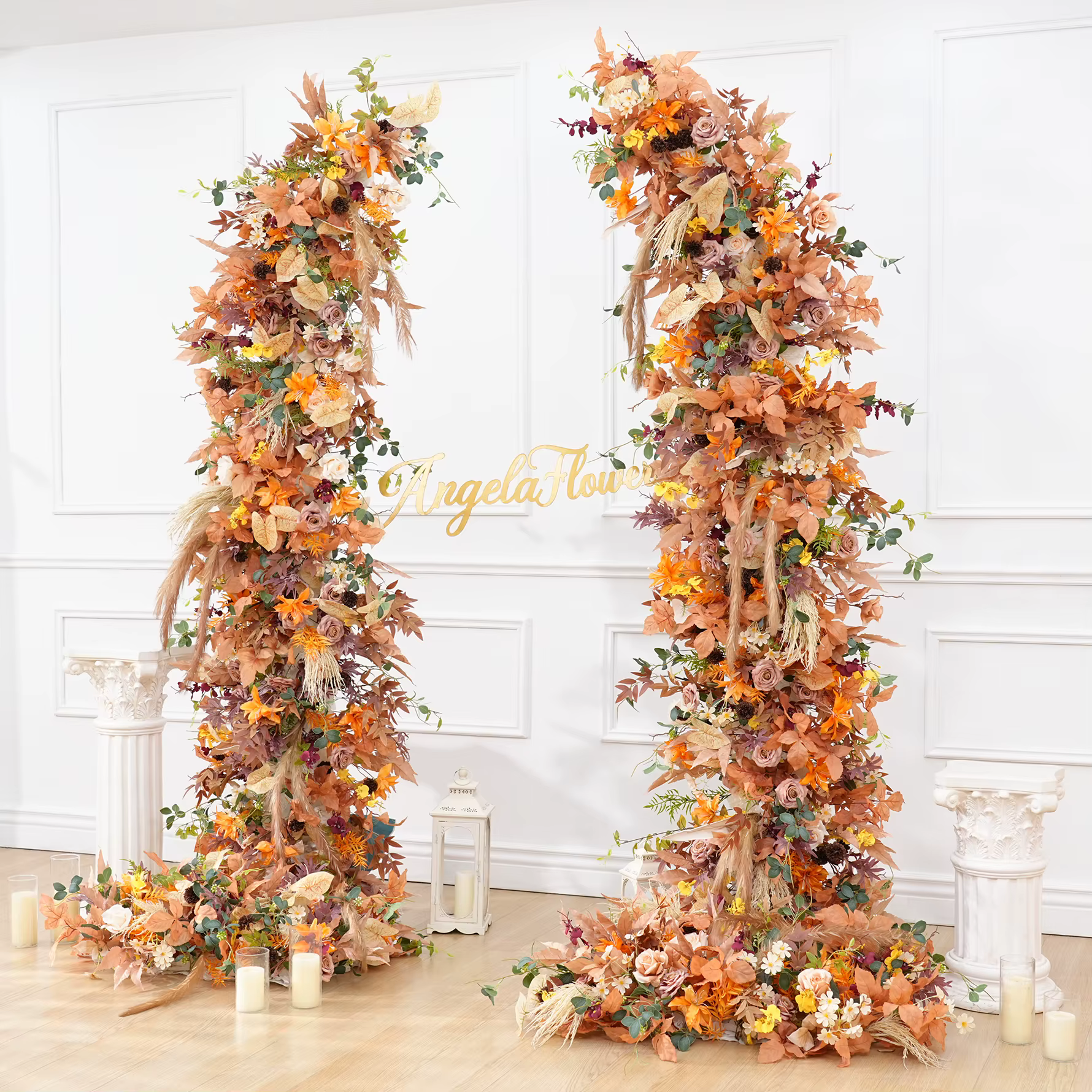 A8988 automne Orange Pampas herbe tissu Base Arrangement floral mariage toile de fond corne arc décor événement allée