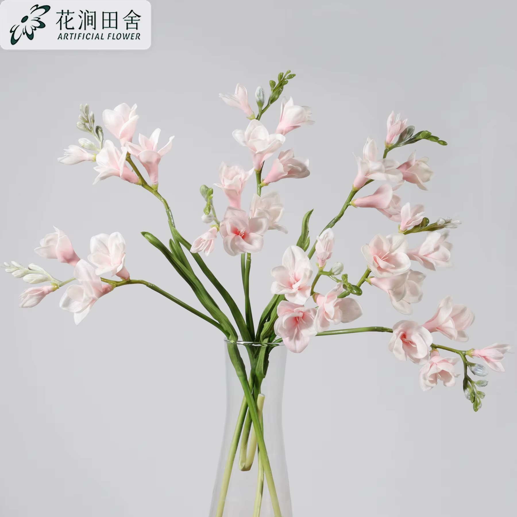 Fleur artificielle de freesia à deux branches pour la décoration de la maison et du salon, accessoires photographiques, vitrine de centre commercial, décoration de mariage
