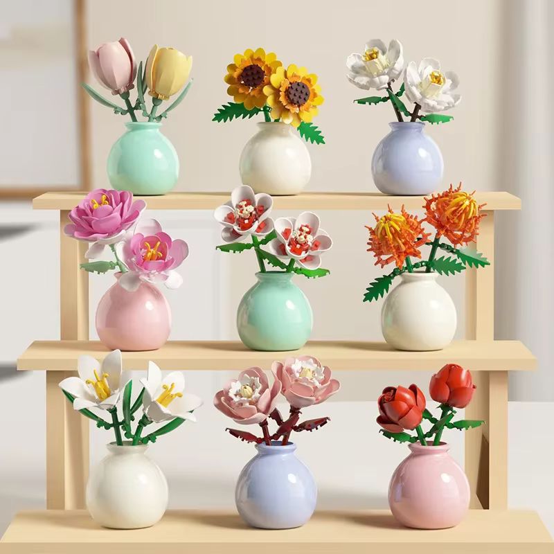 Blocs de construction pot plante bouquet de fleurs