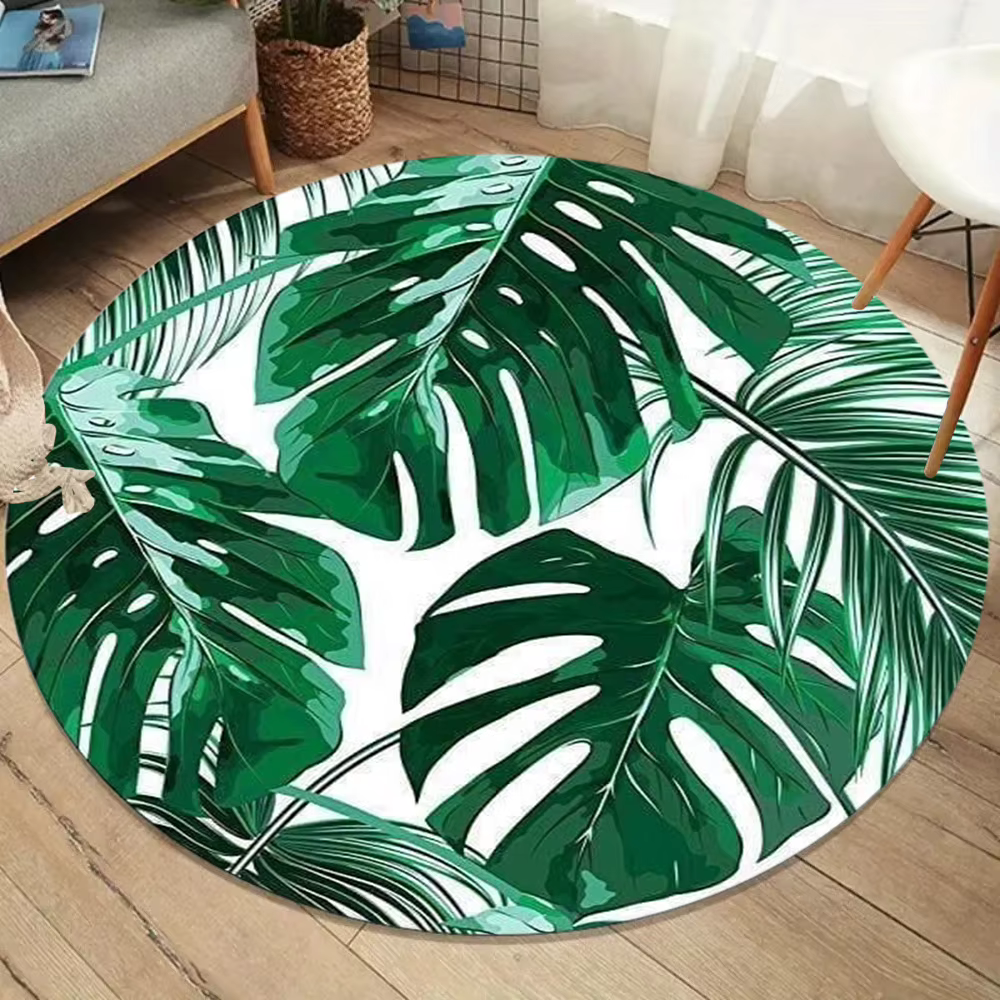 Tapis rond à motif de plantes de Jungle tropicale