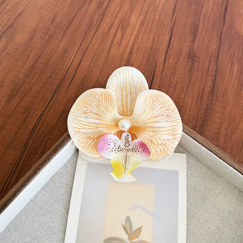 Pince à cheveux fleur de perle pour femme, mignonne, motif papillon et orchidée, pince bec de canard, accessoires de plage