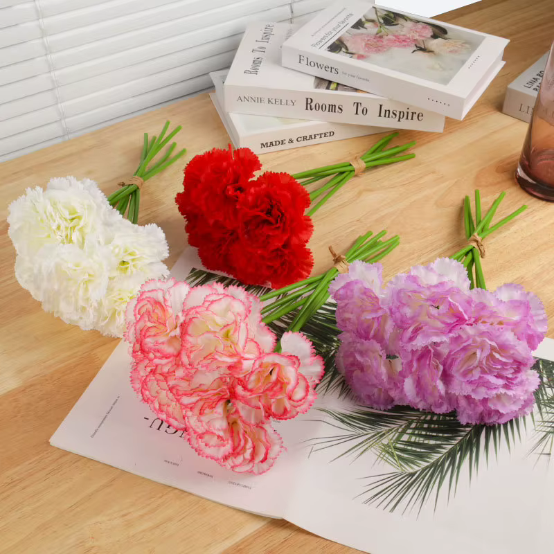 Bouquet d'œillets artificiels en soie