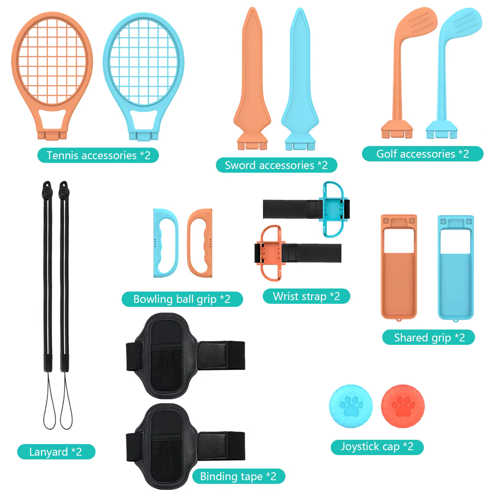Kit d'accessoires de jeu sportif 18-en-1 pour NS Switch 2 Joy-Con, clubs de golf, raquettes de tennis, épées, sangle de poignet, accessoires Joy-Con