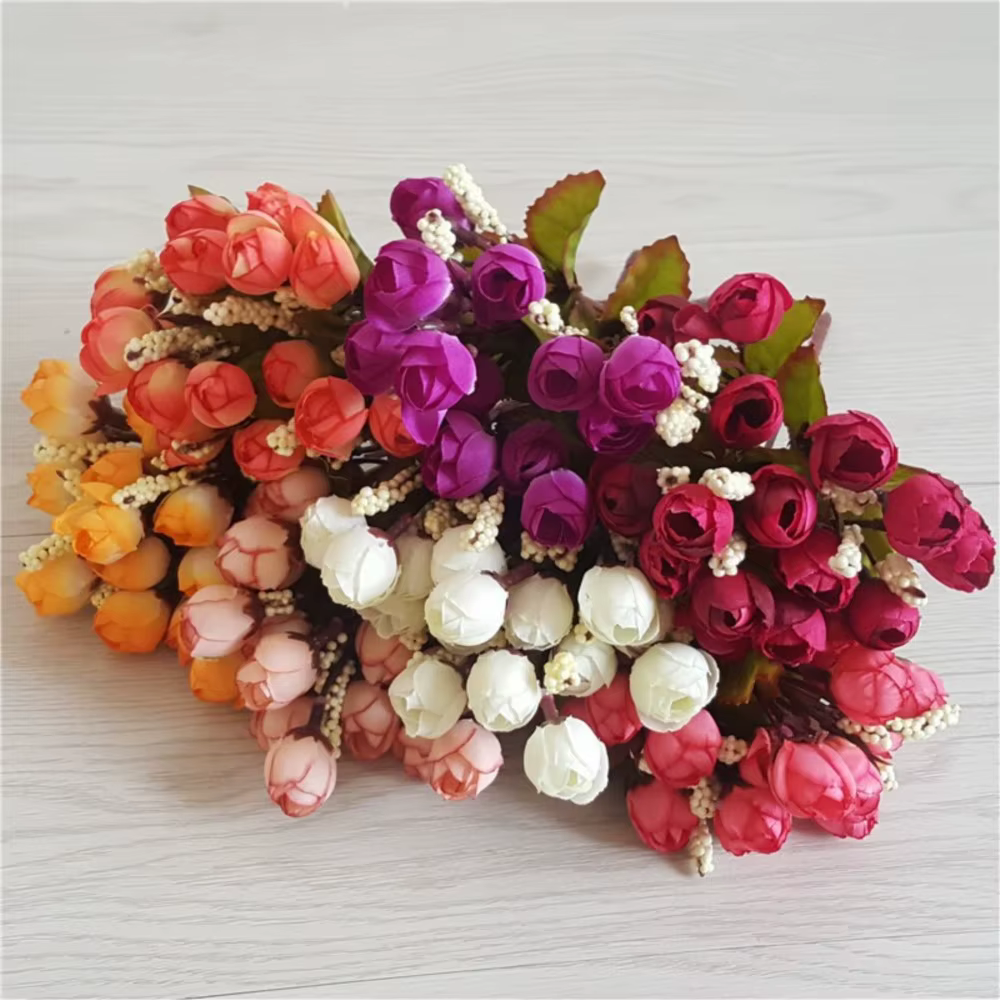 15 têtes/Bouquet petits bourgeons Roses Bract Simulation fleurs soie Rose