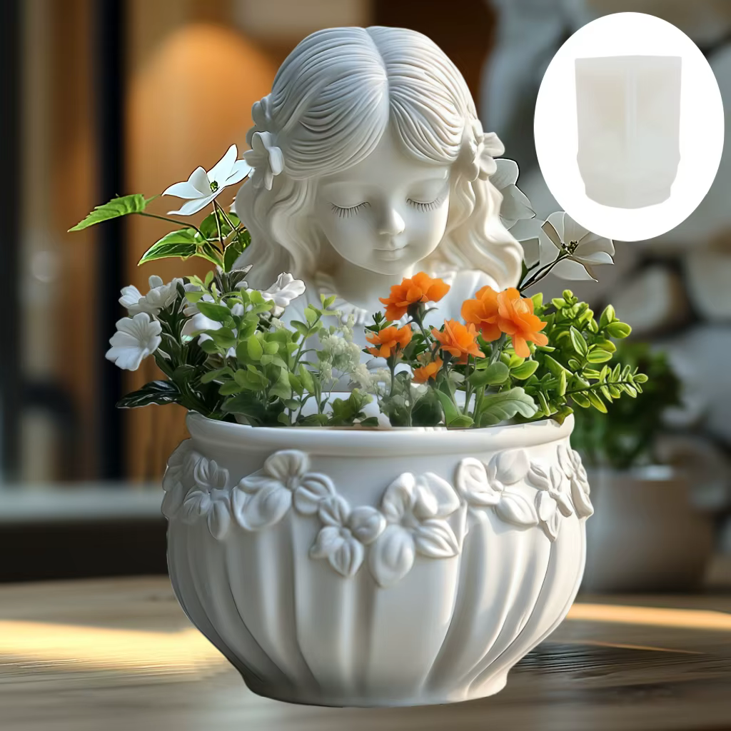 Ange fille plante succulente pot de fleurs résine silicone moule belle déesse boîte de rangement béton