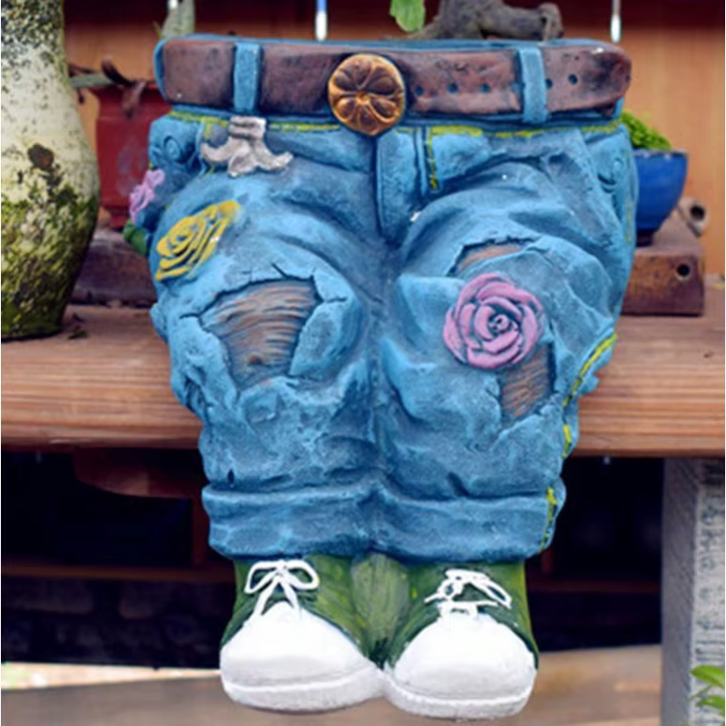Sculpture de décoration de jardin en jean Vintage en résine