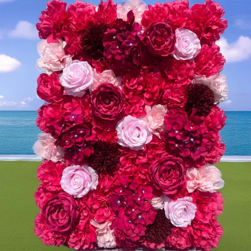 Mur de roses artificielles en soie