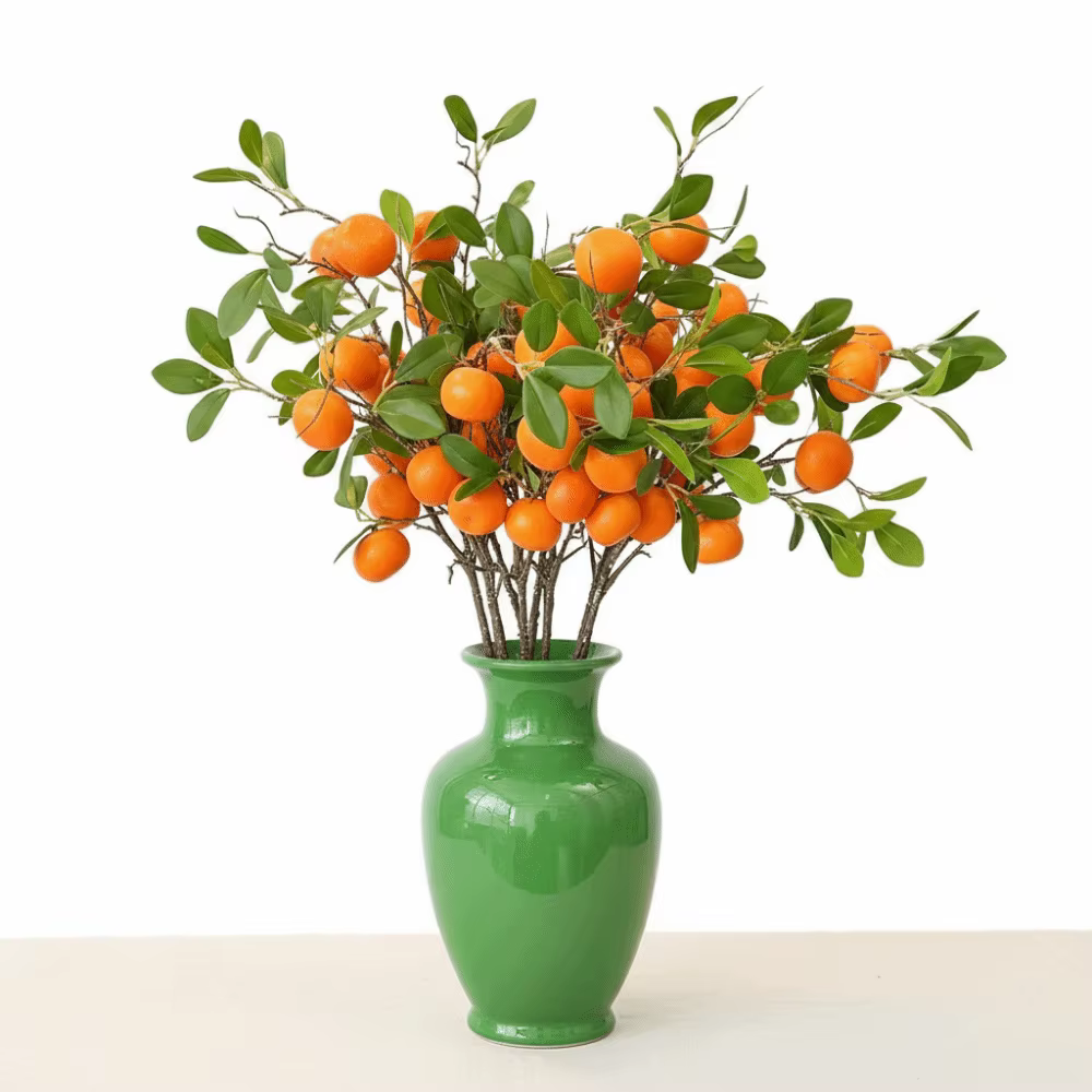 Branche d'Orange Artificielle Feuilles Vertes