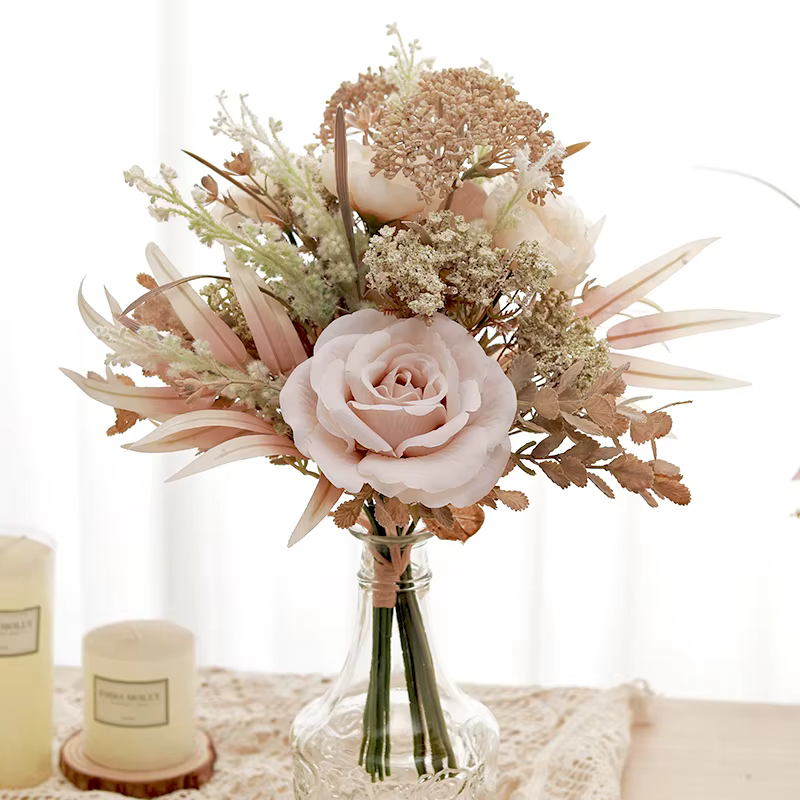 Décoration de mariage fleurs artificielles Rose pivoine Pampas mariée Bouquet maison fête de noël Arrangement soie